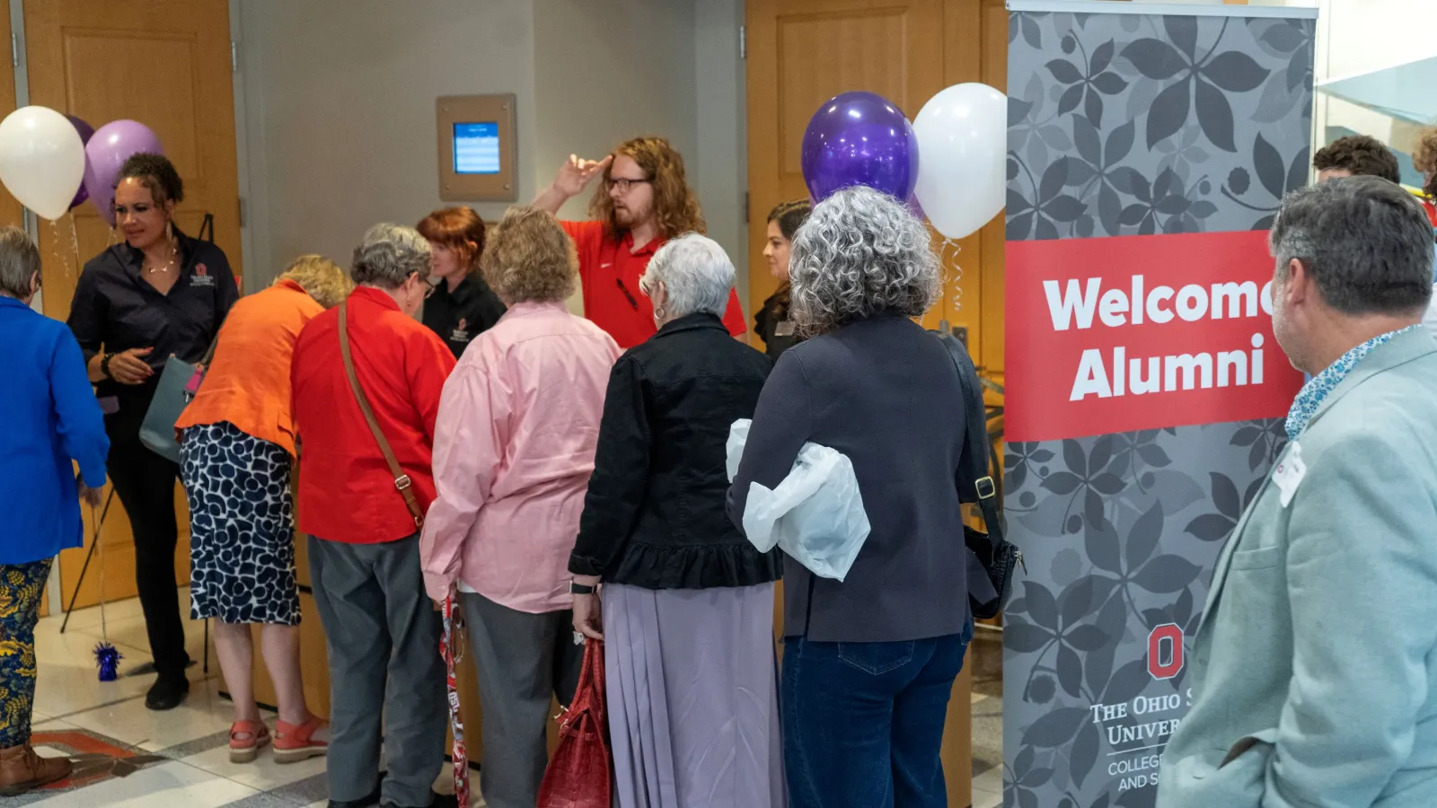 Guests arriving at Ohio Union for WGSS 50th anniversary dinner reception