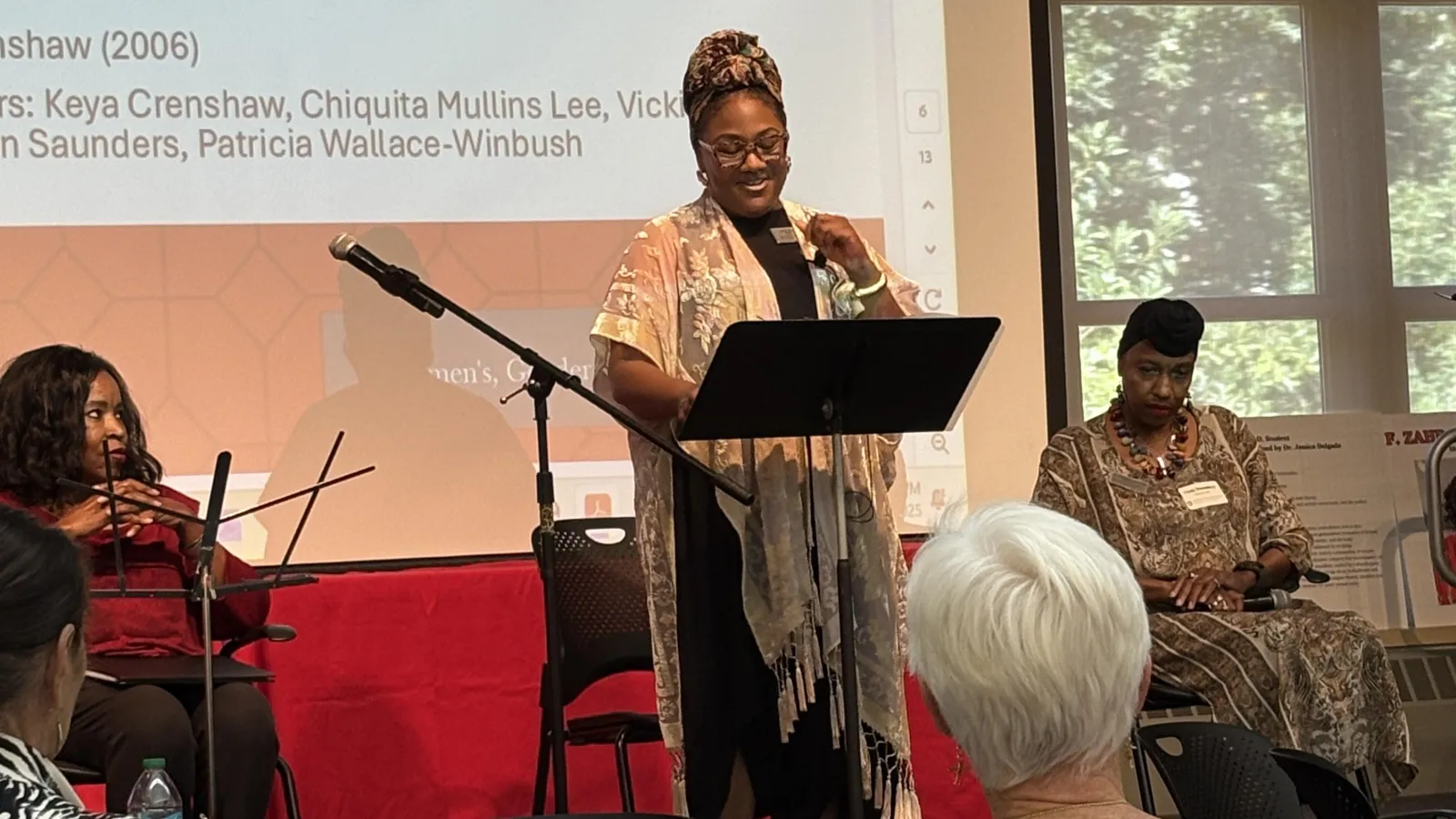 Performers on stage during live staged reading titled, Mothers of the Movement (Keya Crenshaw)