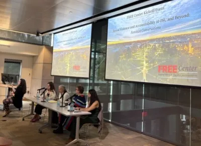The four-person morning panel at the FREE Kick-off event.